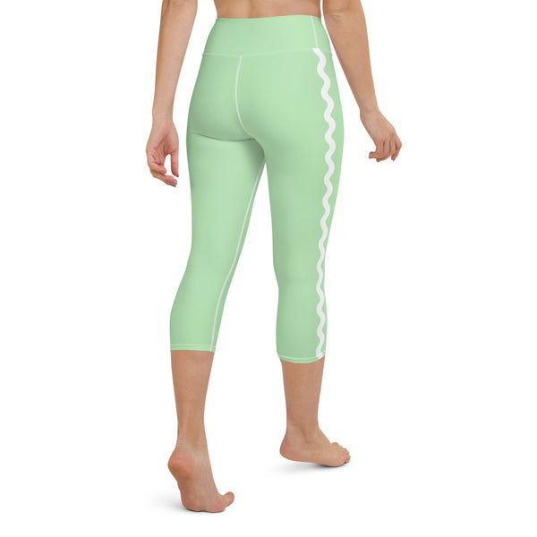 Palm Springs Light Green Ric Rac Scalloped Stripe Yoga Capri Leggings