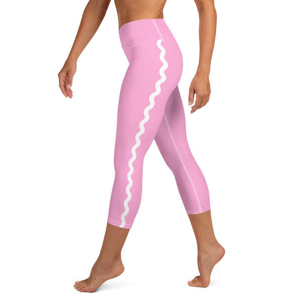 Palm Springs Pink Ric Rac Scalloped Stripe Yoga Capri Leggings