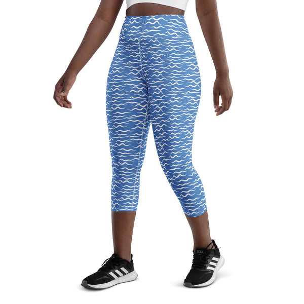 Shark Waves Yoga Capri Leggings Blue