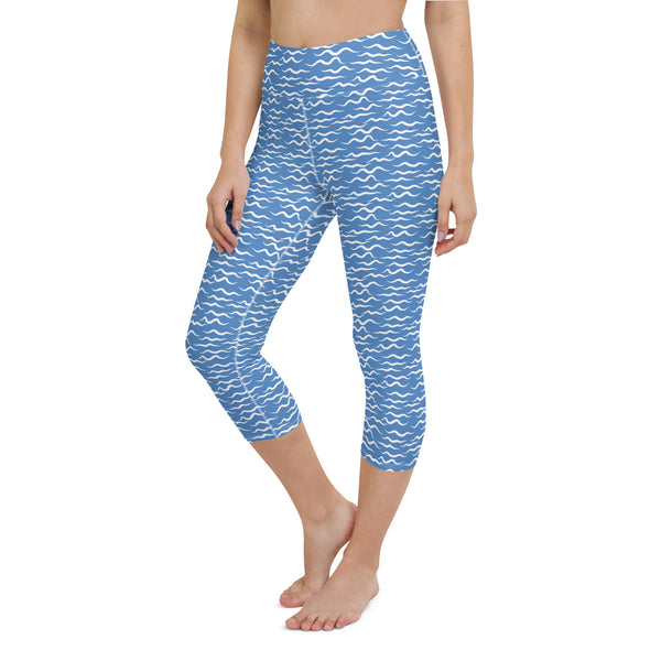 Shark Waves Yoga Capri Leggings Blue