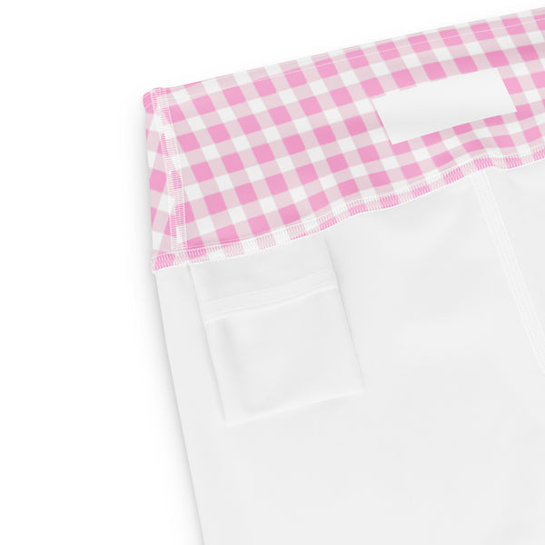 Scalloped Gingham Yoga Capri Leggings Light Pink