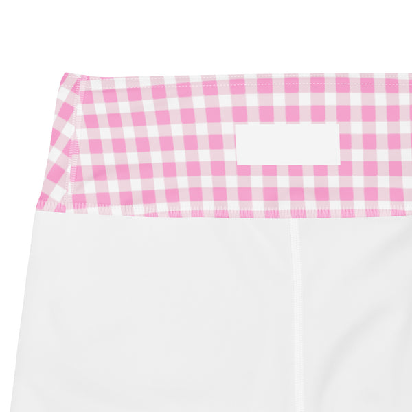 Scalloped Gingham Yoga Capri Leggings Light Pink