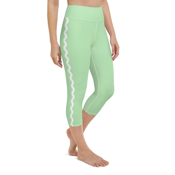 Palm Springs Light Green Ric Rac Scalloped Stripe Yoga Capri Leggings