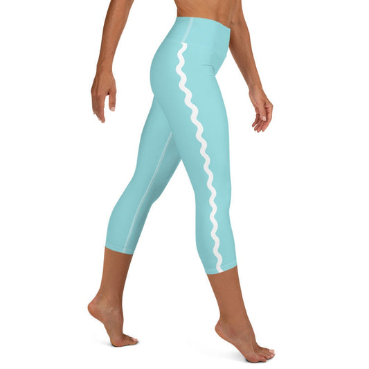 Palm Springs Aqua Ric Rac Scalloped Stripe yoga capri leggings in blue and aqua by The Happy Fun Shop, photo 2 of 10