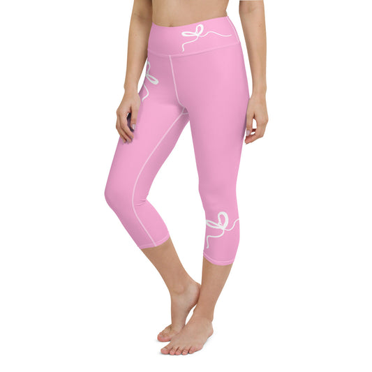 Nantucket Bow Pink yoga capri leggings in pink by The Happy Fun Shop, photo 2 of 10