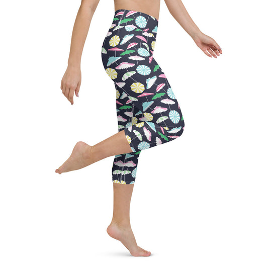 Beach Umbrella Party Navy yoga capri leggings in pink and navy by The Happy Fun Shop, photo 2 of 9