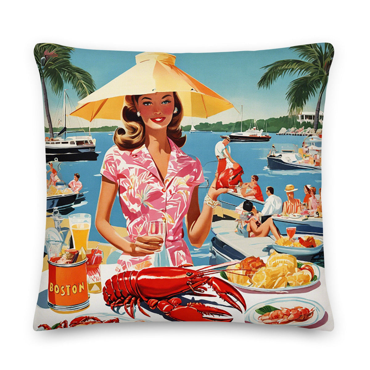 Boston Clambake Girl throw pillow in pink by The Happy Fun Shop, photo 2 of 2