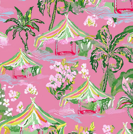 Palm Beach Tiki Hut yoga capri leggings in pink by The Happy Fun Shop, photo 2 of 10