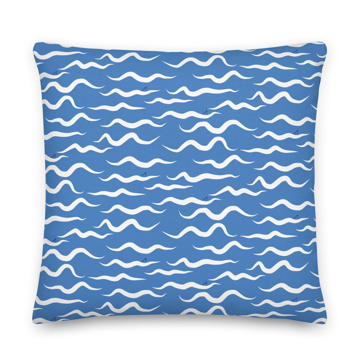 Shark Waves Blue Throw Pillow | Coastal Preppy Decor | Happy Ocean Style Beach House Pillow