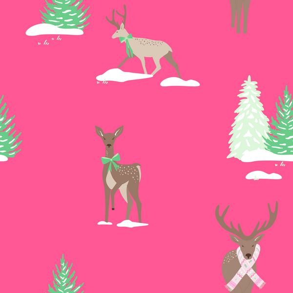 Holiday Reindeer Pink long sleeve midi dress