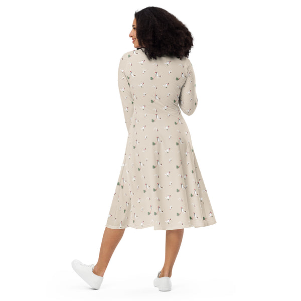 Holiday Penguins long sleeve midi dress