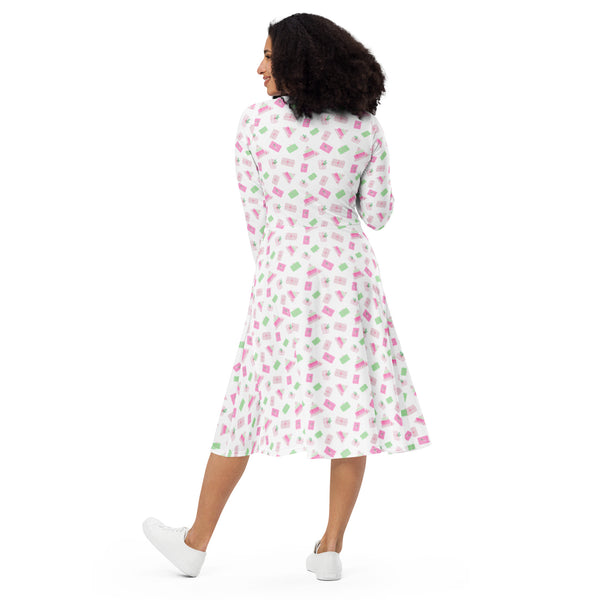 Holiday Presents long sleeve midi dress