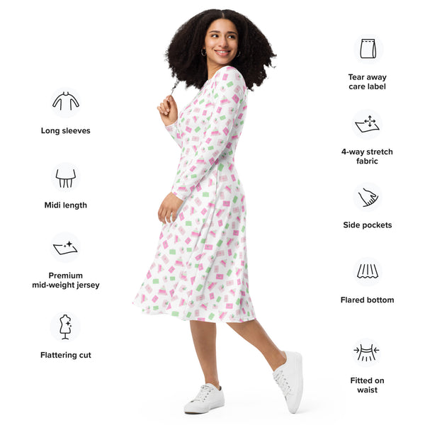 Holiday Presents long sleeve midi dress