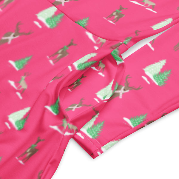 Holiday Reindeer Pink long sleeve midi dress