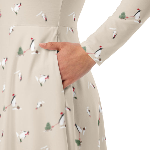 Holiday Penguins long sleeve midi dress