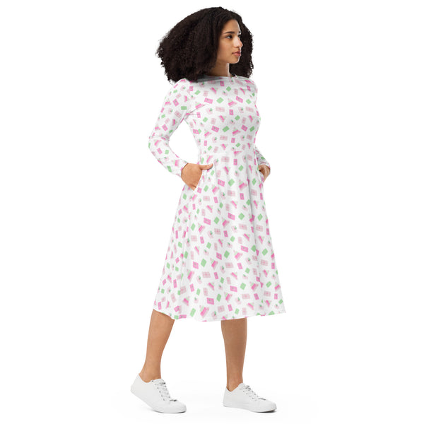 Holiday Presents long sleeve midi dress