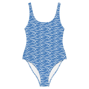 Shark Waves One-Piece Swimsuit Blue