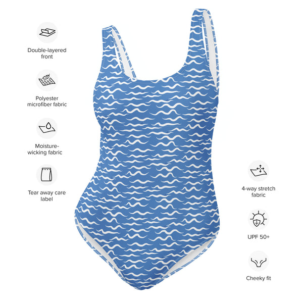 Shark Waves One-Piece Swimsuit Blue