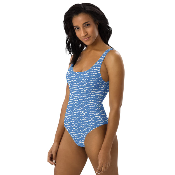 Shark Waves One-Piece Swimsuit Blue