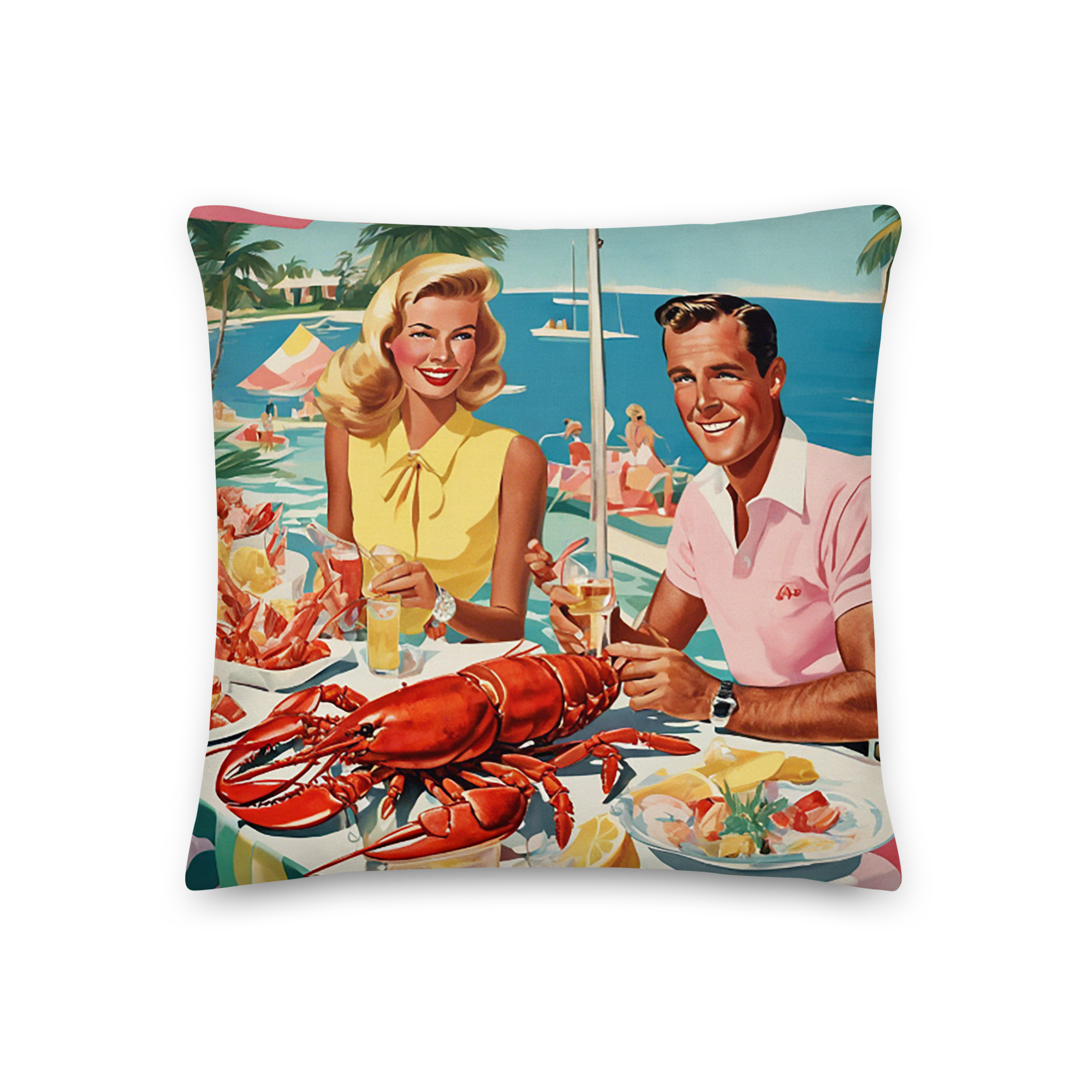 Palm Beach Lobster Luncheon Coastal Preppy Premium Throw Pillow