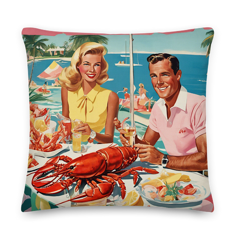 Palm Beach Lobster Luncheon Coastal Preppy Premium Throw Pillow