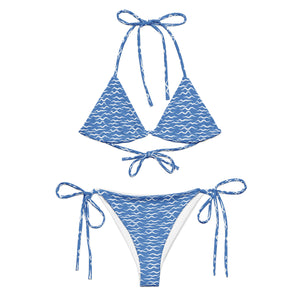 Shark Waves All-over print recycled string bikini Blue