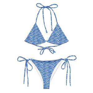 Shark Waves All-over print recycled string bikini Blue