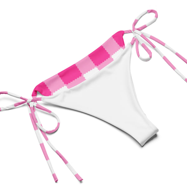 All-over Scalloped Gingham print recycled string bikini Bright Pink