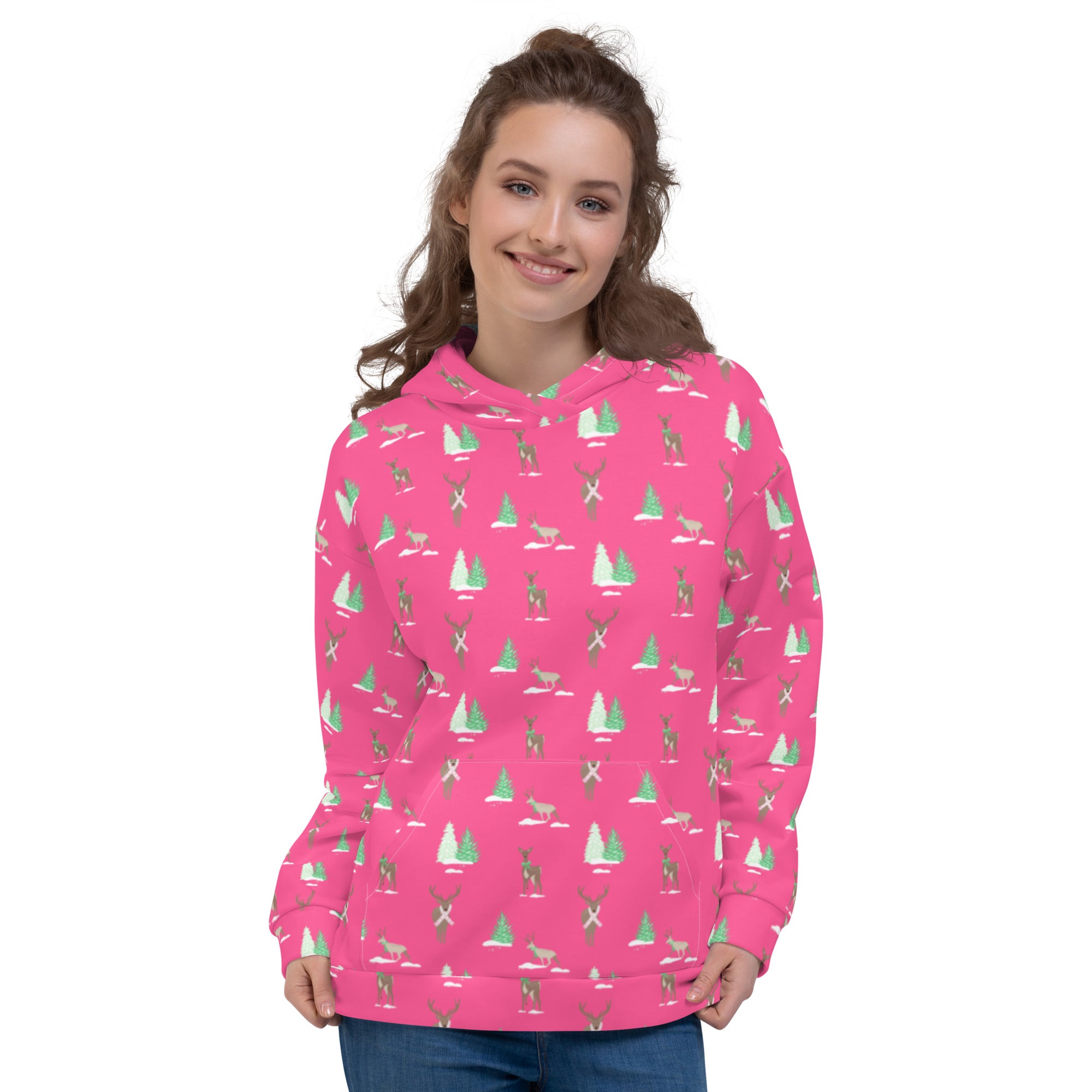 Holiday Reindeer Pink Unisex Hoodie