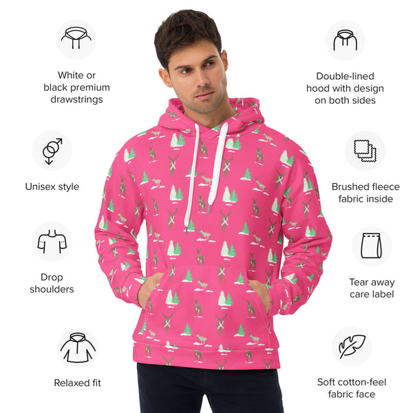 Holiday Reindeer Pink Unisex Hoodie