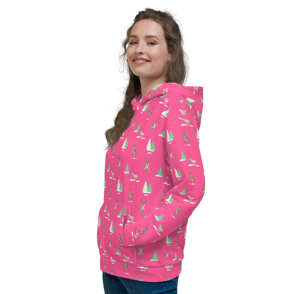 Holiday Reindeer Pink Unisex Hoodie