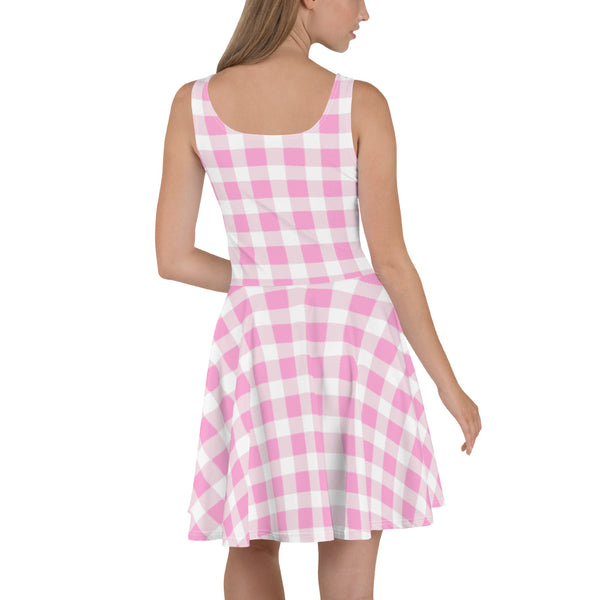 Scalloped Gingham Skater Dress Light Pink