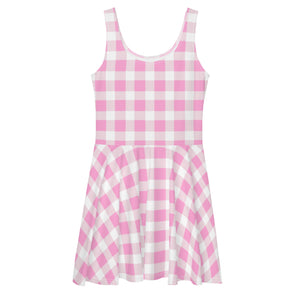 Scalloped Gingham Skater Dress Light Pink