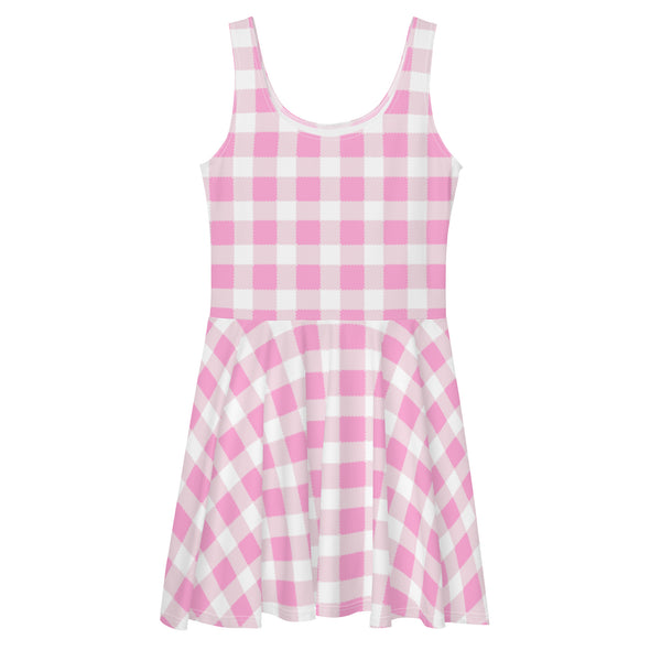 Scalloped Gingham Skater Dress Light Pink