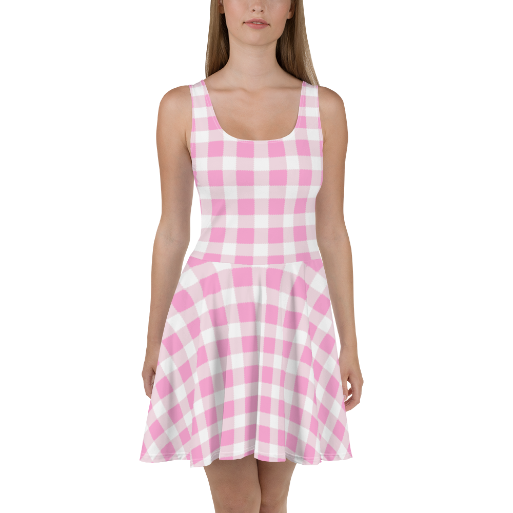 Scalloped Gingham Skater Dress Light Pink XS