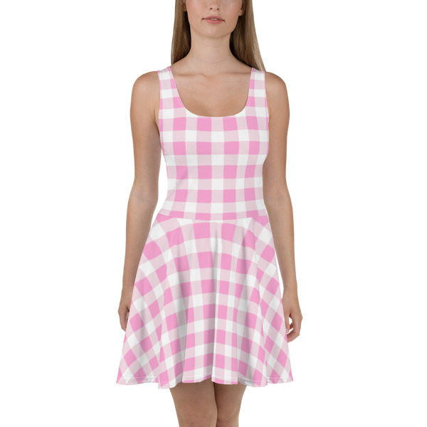 Scalloped Gingham Skater Dress Light Pink