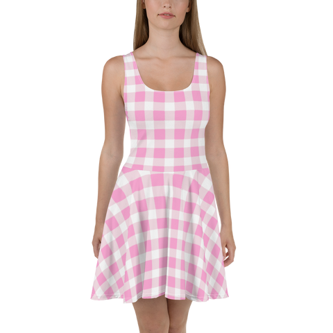 Scalloped Gingham Skater Dress Light Pink