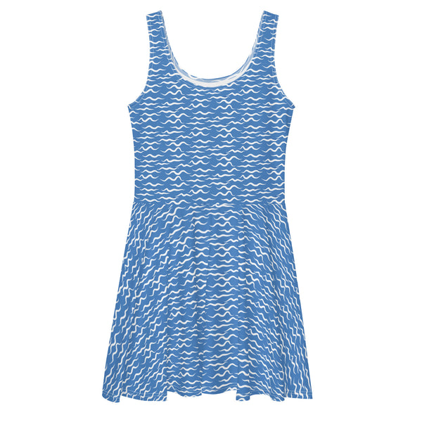 Shark Waves Skater Dress Blue