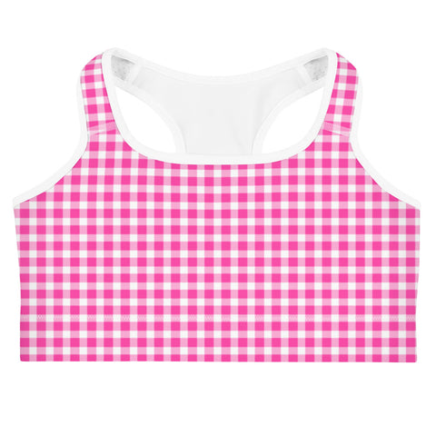 Scalloped Gingham Sports bra Bright Pink