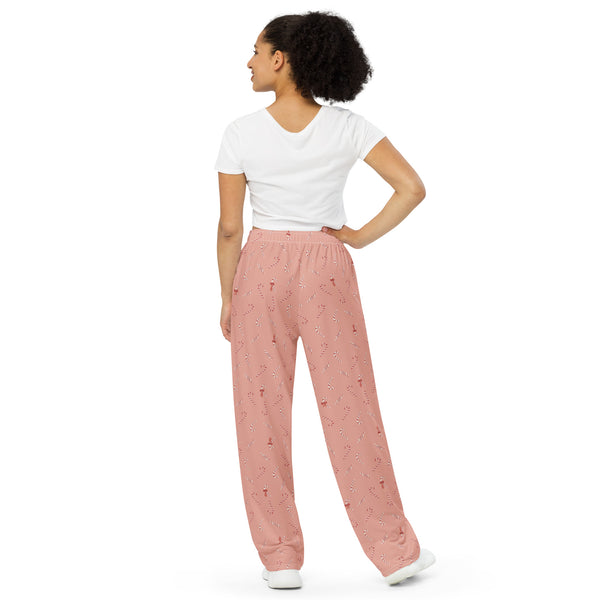 Holiday Candy Cane Bows unisex wide-leg pants