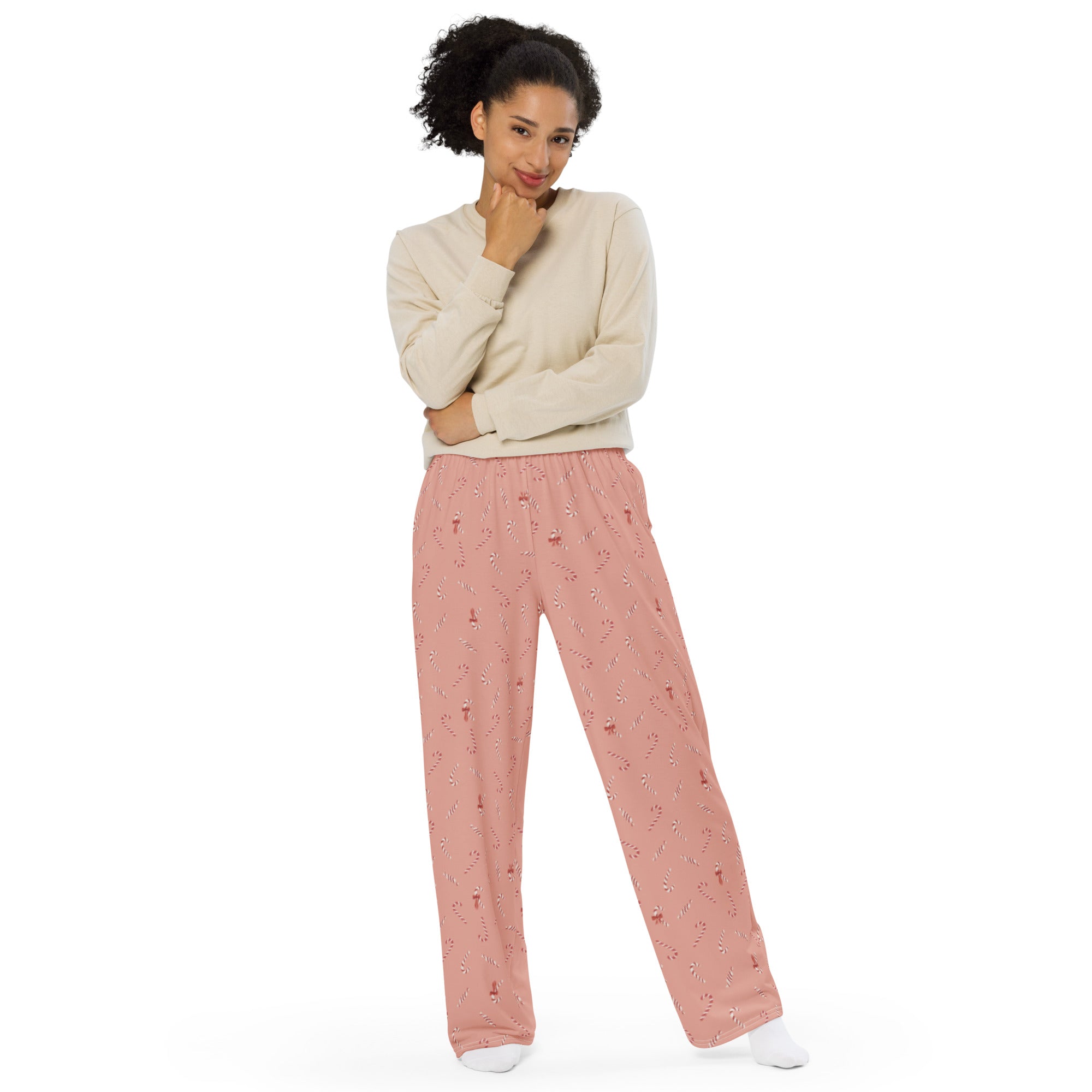 Holiday Candy Cane Bows unisex wide-leg pants