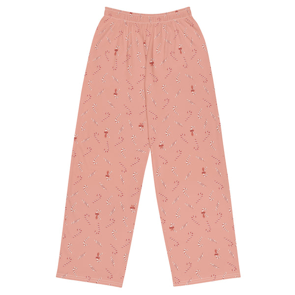 Holiday Candy Cane Bows unisex wide-leg pants