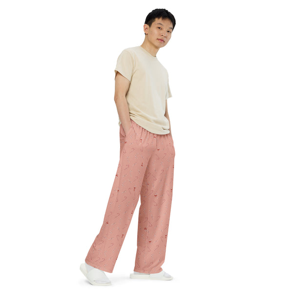 Holiday Candy Cane Bows unisex wide-leg pants