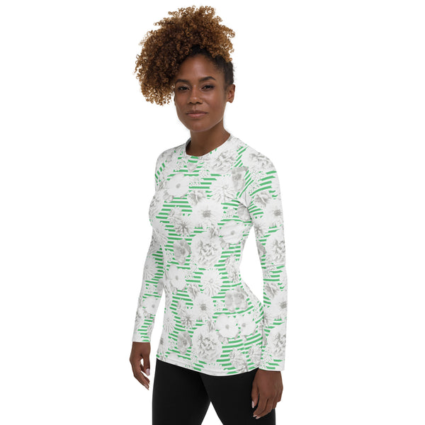 Floral Stripe Women's Rash Guard