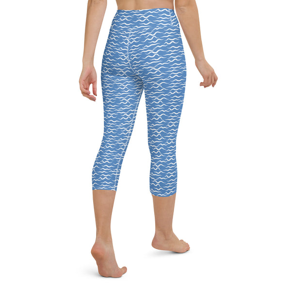 Shark Waves Yoga Capri Leggings Blue