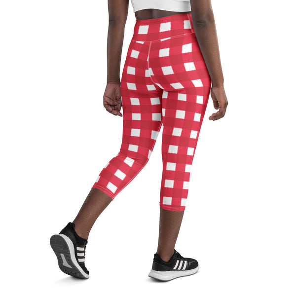 Holiday Scalloped Gingham Yoga Capri Leggings
