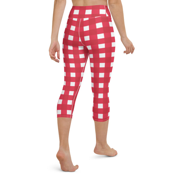 Holiday Scalloped Gingham Yoga Capri Leggings
