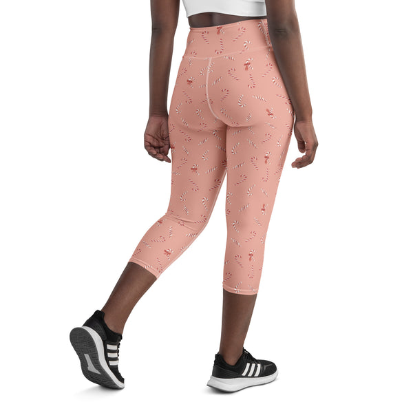 Holiday Candy Cane Bows Yoga Capri Leggings