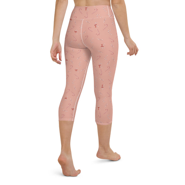 Holiday Candy Cane Bows Yoga Capri Leggings