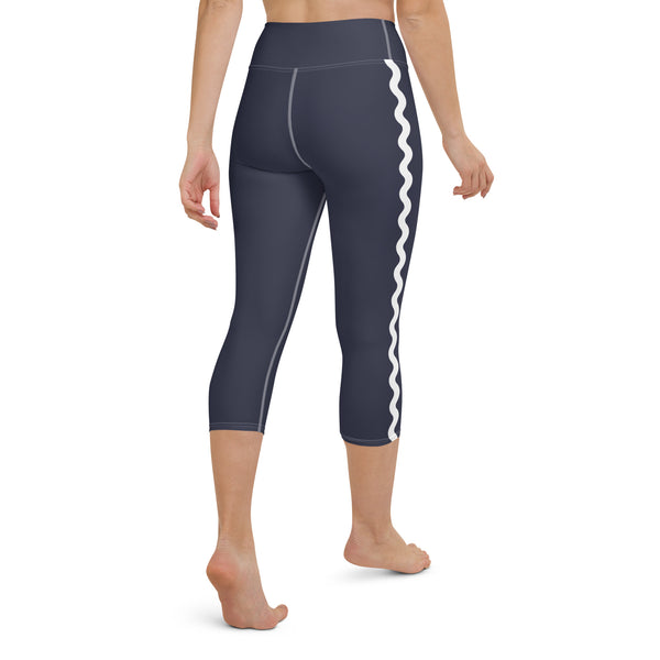 Palm Springs Navy Blue Ric Rac Scalloped Stripe Yoga Capri Leggings